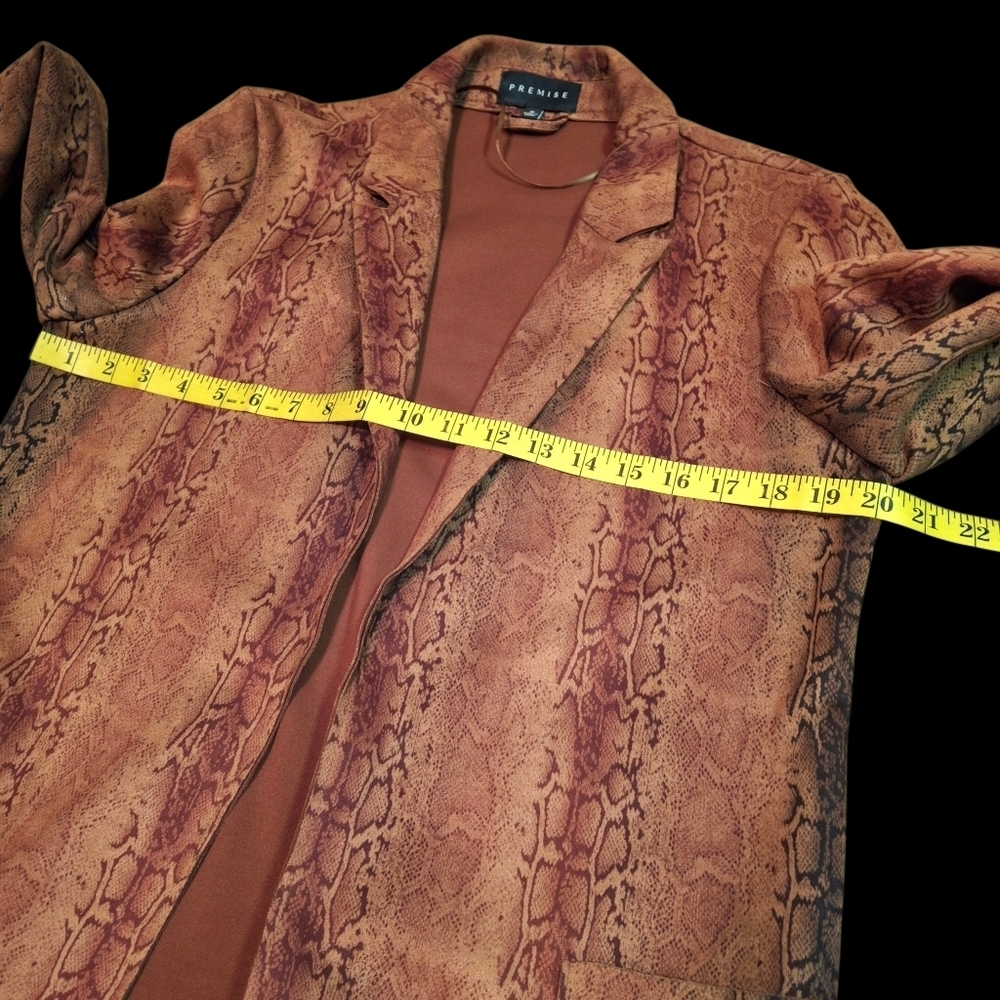 Premise Snakeskin Print Faux Leather Brown Open-Front Blazer Women Size Medium - Picture 13 of 16